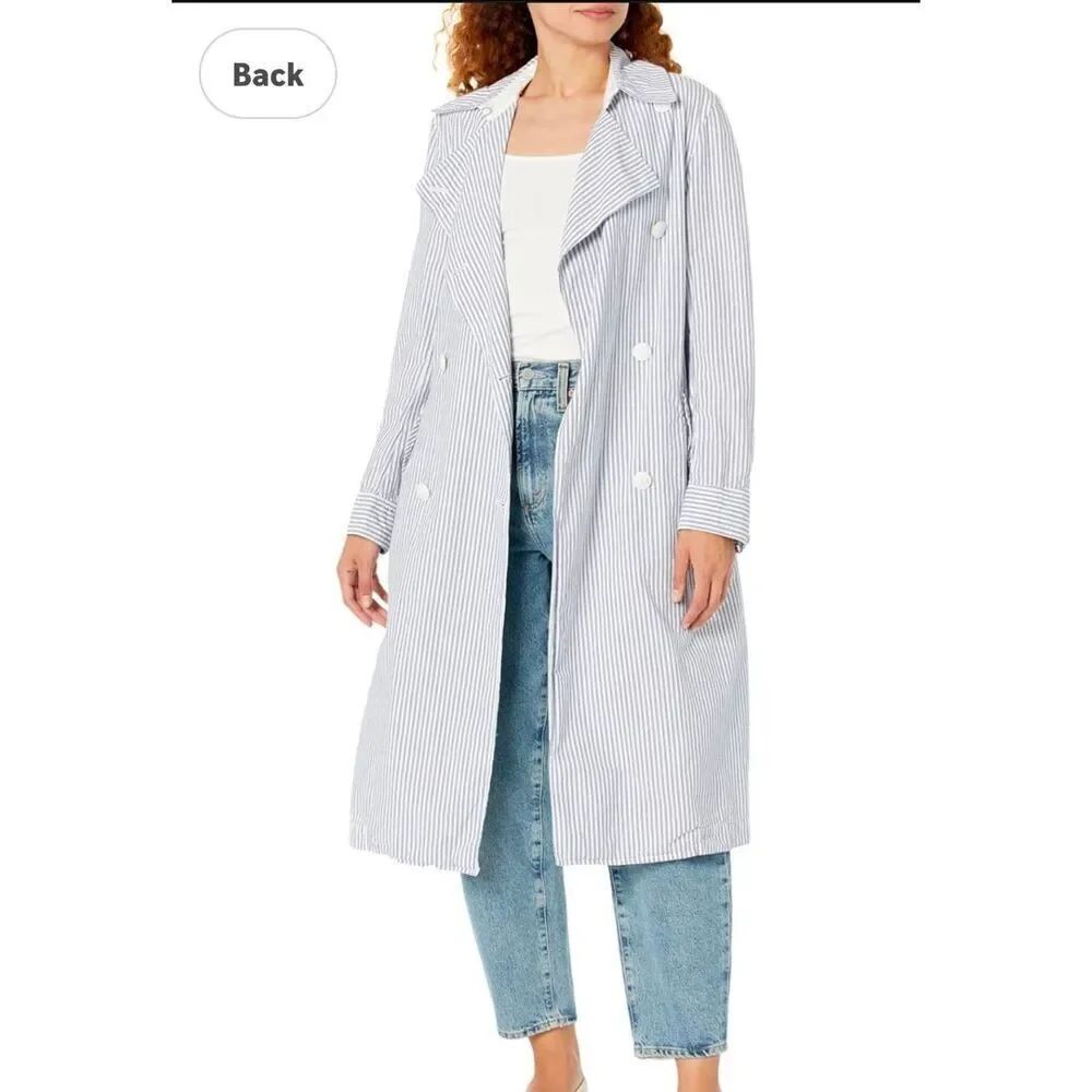 Rag & Bone Adriene Trench Coat XS Blue White Stripe Belt Missing